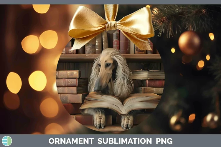 3D Books Afghan Hound Dog Ornament Sublimation Bauble Design