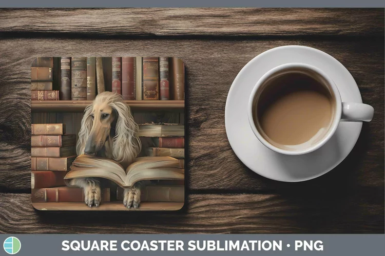 3D Books Afghan Hound Dog Square Coaster Sublimation Coaster