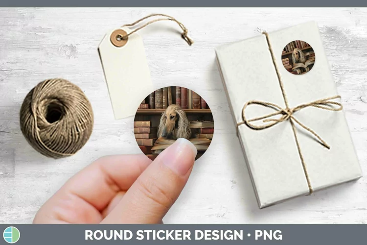 3D Books Afghan Hound Dog Stickers | Round Labels Designs