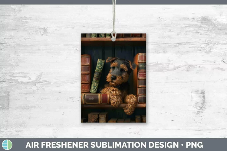 3D Books Airedale Terrier Air Freshener Sublimation Car Fres