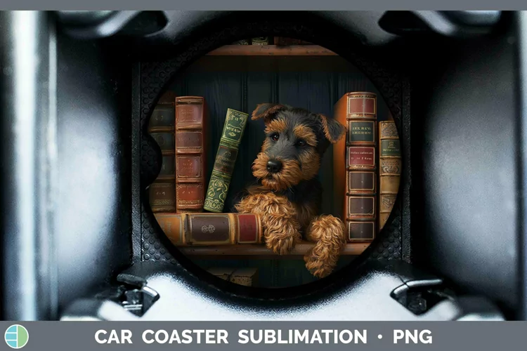 3D Books Airedale Terrier Dog Car Coaster Sublimation Coaste
