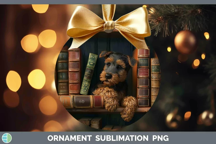 3D Books Airedale Terrier Dog Ornament Sublimation Bauble De