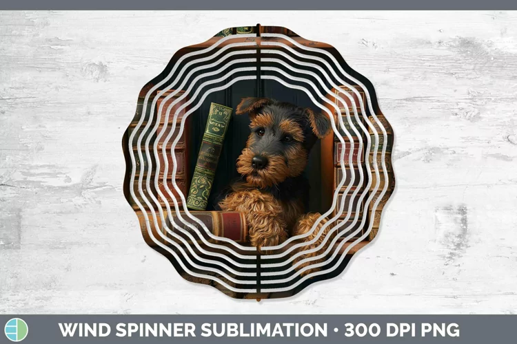 3D Books Airedale Terrier Dog Wind Spinner Sublimation Spinn