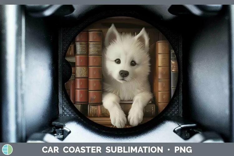 3D Books American Eskie Dog Car Coaster Sublimation Coaster