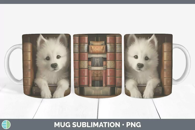 3D Books American Eskie Dog Mug Wrap Sublimation Coffee Cup