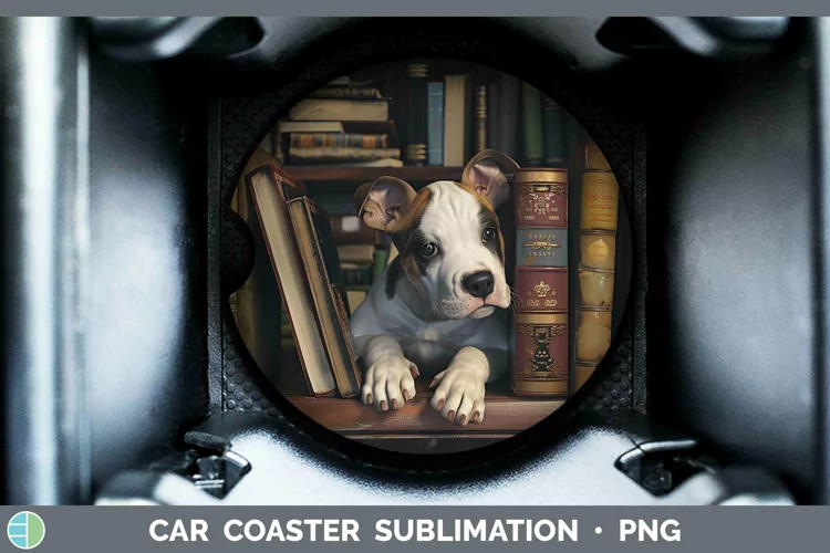 3D Books American Staffordshire Terrier Dog Car Coaster Subl