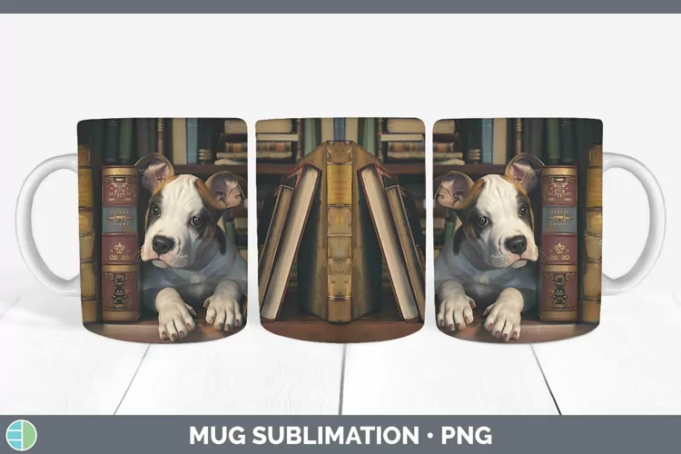 3D Books American Staffordshire Terrier Dog Mug Wrap Sublima