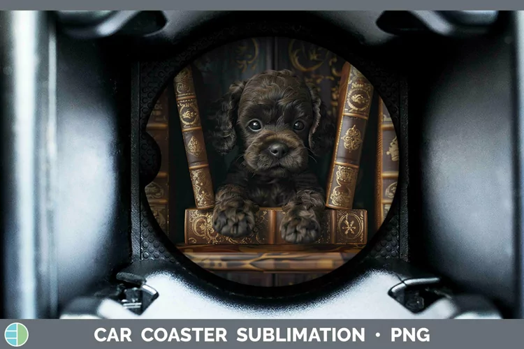 3D Books American Water Spaniel Dog Car Coaster Sublimation
