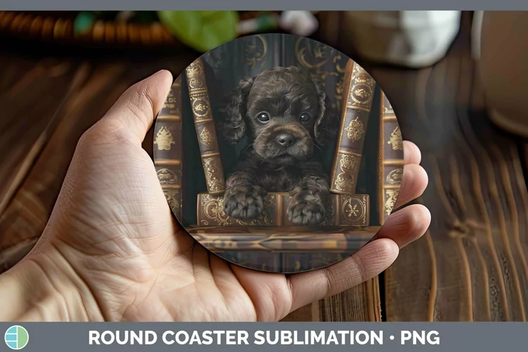 3D Books American Water Spaniel Dog Round Coaster Sublimatio
