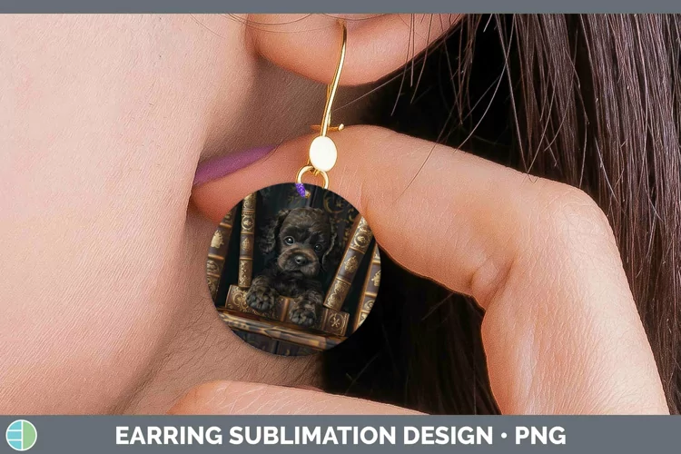 3D Books American Water Spaniel Dog Round Earrings Sublimati