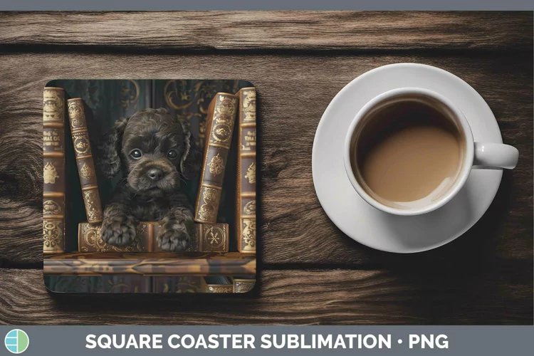 3D Books American Water Spaniel Dog Square Coaster Sublimati