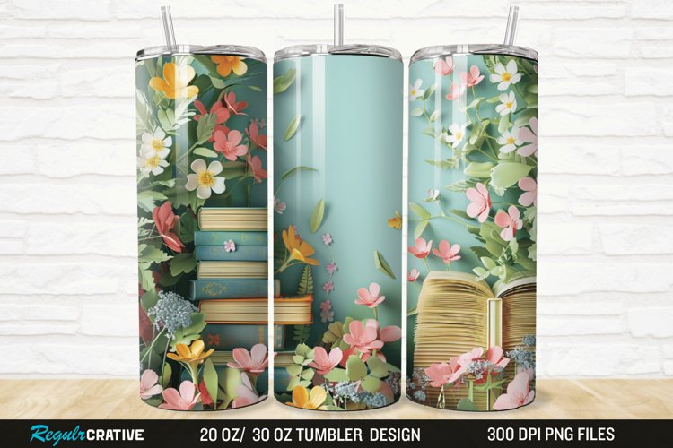 3D Books And Flowers 20/30oz Skinny Tumbler