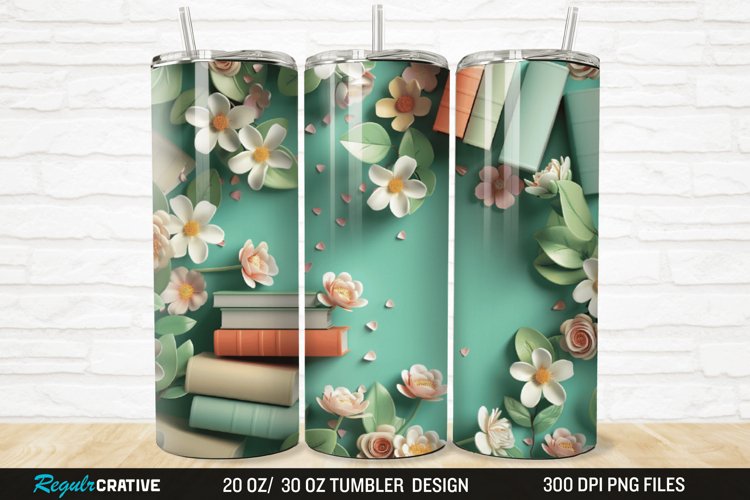 3D Books And Flowers 20/30oz Skinny Tumbler