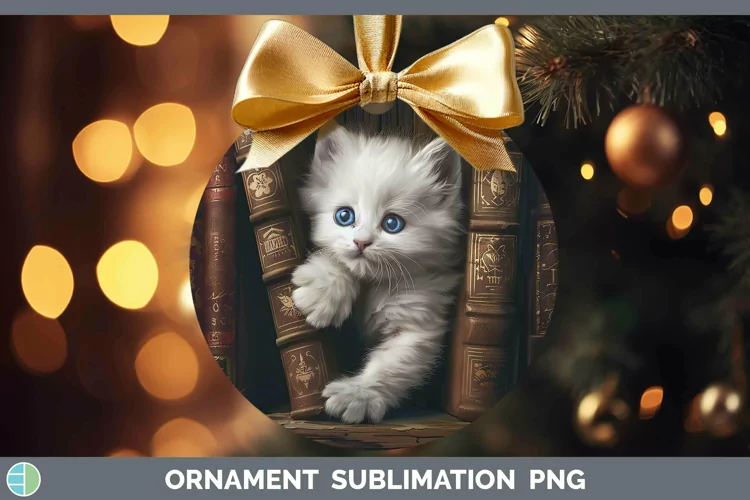 3D Books Angora Cat Ornament Sublimation Bauble Designs