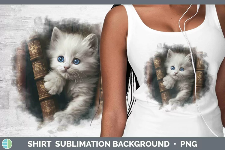 3D Books Angora Cat Shirt Sublimation Sublimation Background