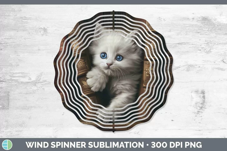 3D Books Angora Cat Wind Spinner Sublimation Spinner Designs