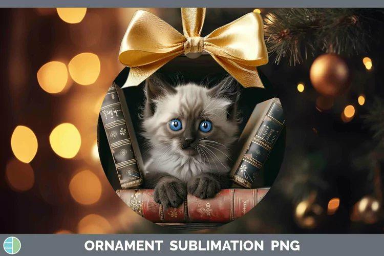 3D Books Balinese Cat Ornament Sublimation Bauble Designs