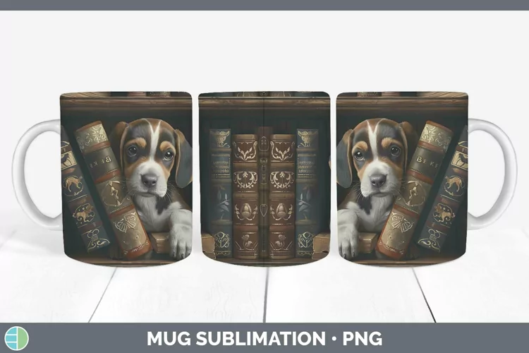 3D Books Beagle Dog Mug Wrap Sublimation Coffee Cup Designs