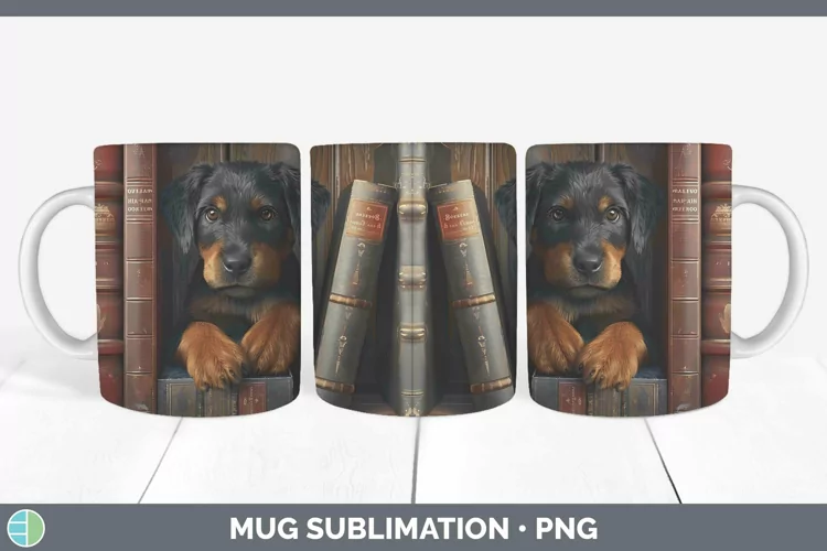 3D Books Beauceron Dog Mug Wrap Sublimation Coffee Cup Desig