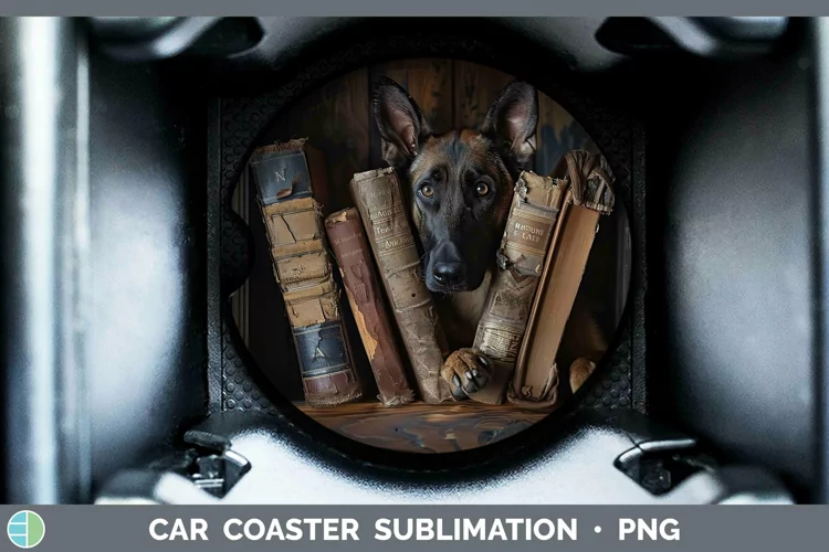 3D Books Belgian Malinois Dog Car Coaster Sublimation Coaste