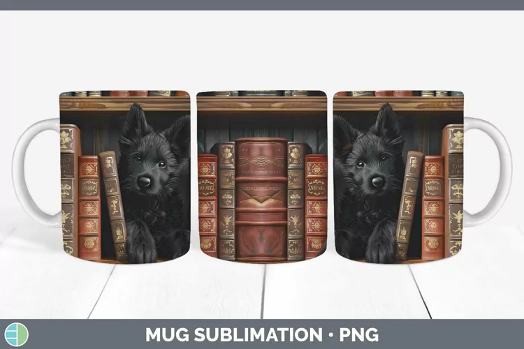 3D Books Belgian Sheepdog Dog Mug Wrap Sublimation Coffee Cu