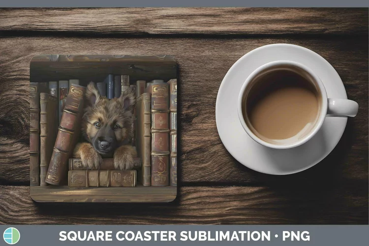3D Books Belgian Tervuren Dog Square Coaster Sublimation Coa