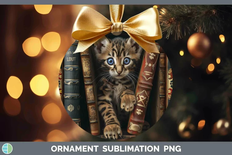 3D Books Bengal Cat Ornament Sublimation Bauble Designs