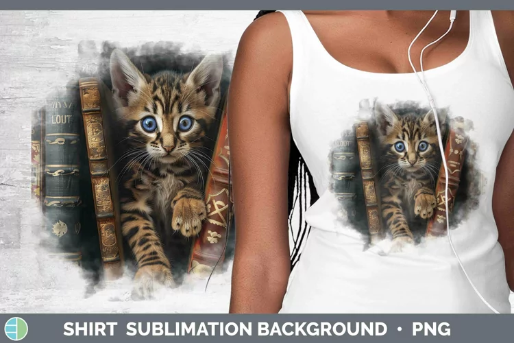 3D Books Bengal Cat Shirt Sublimation Sublimation Background