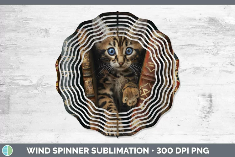 3D Books Bengal Cat Wind Spinner Sublimation Spinner Designs