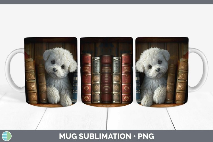 3D Books Bichon Frise Dog Mug Wrap Sublimation Coffee Cup De