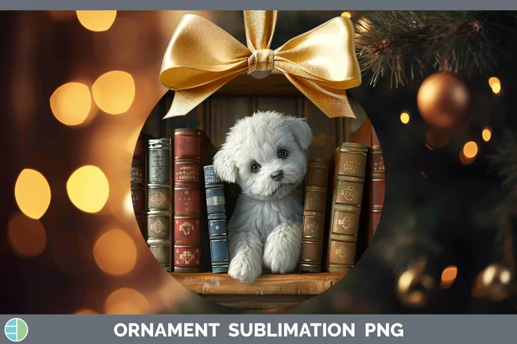 3D Books Bichon Frise Dog Ornament Sublimation Bauble Design