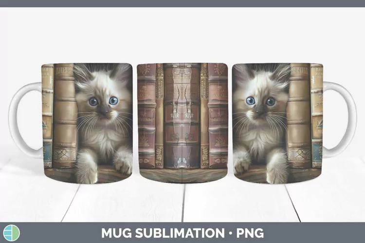3D Books Birman Cat Mug Wrap Sublimation Coffee Cup Designs