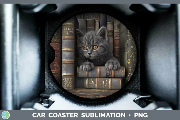 3D Books British Shorthair Cat Car Coaster Sublimation Coast