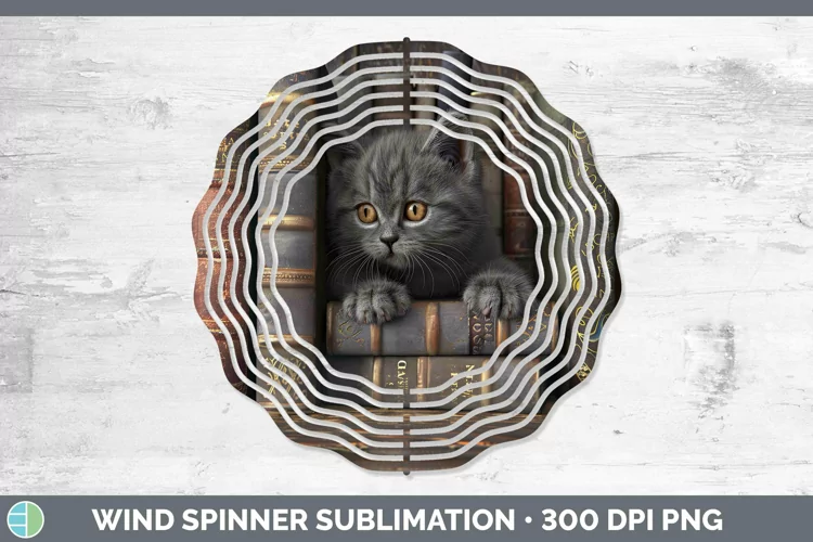 3D Books British Shorthair Cat Wind Spinner Sublimation Spin