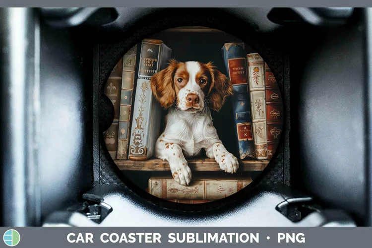 3D Books Brittany Dog Car Coaster Sublimation Coaster Design