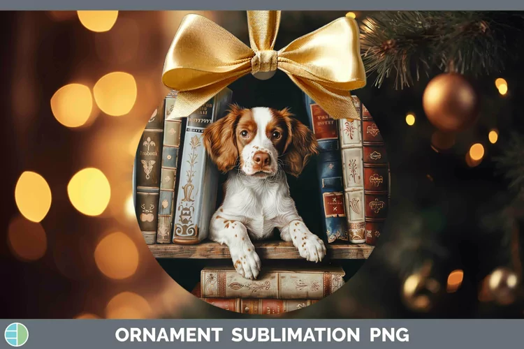 3D Books Brittany Dog Ornament Sublimation Bauble Designs