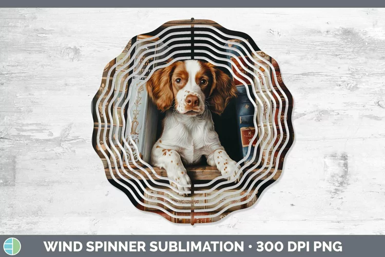 3D Books Brittany Dog Wind Spinner Sublimation Spinner Desig