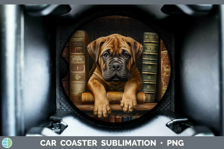 3D Books Bullmastiff Dog Car Coaster Sublimation Coaster Des
