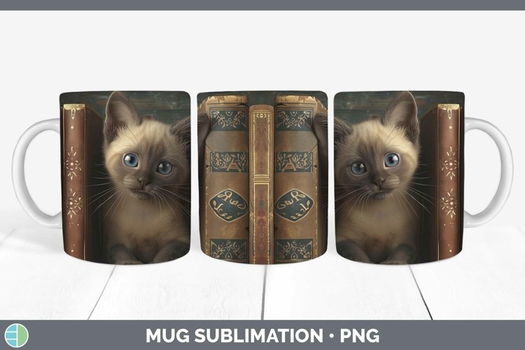 3D Books Burmese Cat Mug Wrap Sublimation Coffee Cup Designs