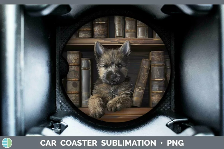 3D Books Cairn Terrier Dog Car Coaster Sublimation Coaster D