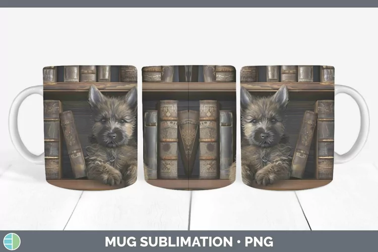 3D Books Cairn Terrier Dog Mug Wrap Sublimation Coffee Cup D