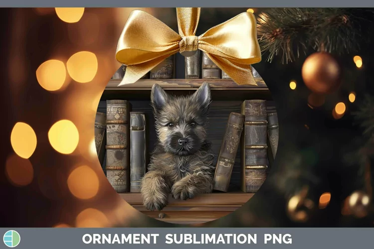 3D Books Cairn Terrier Dog Ornament Sublimation Bauble Desig