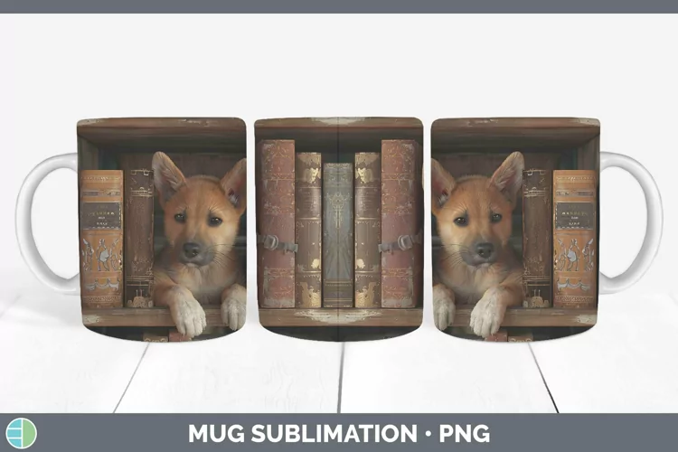3D Books Canaan Dog Mug Wrap Sublimation Coffee Cup Designs