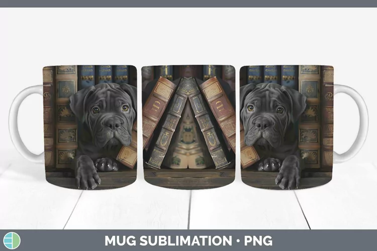 3D Books Cane Corso Dog Mug Wrap Sublimation Coffee Cup Desi