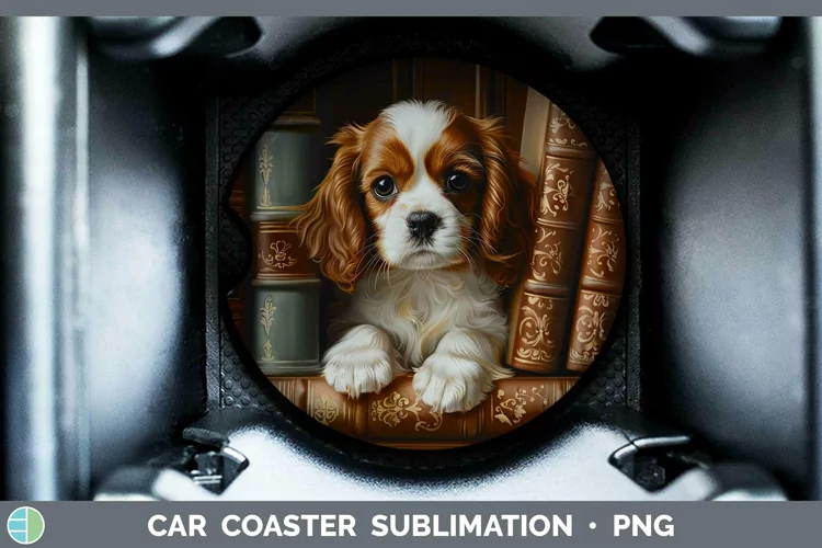 3D Books Cavalier King Charles Spaniel Dog Car Coaster Subli