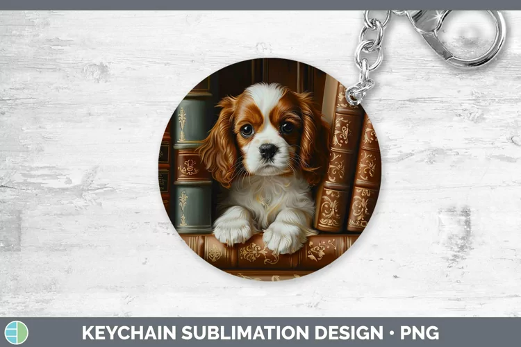 3D Books Cavalier King Charles Spaniel Dog Keychain Sublimat