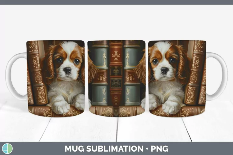 3D Books Cavalier King Charles Spaniel Dog Mug Wrap Sublimat
