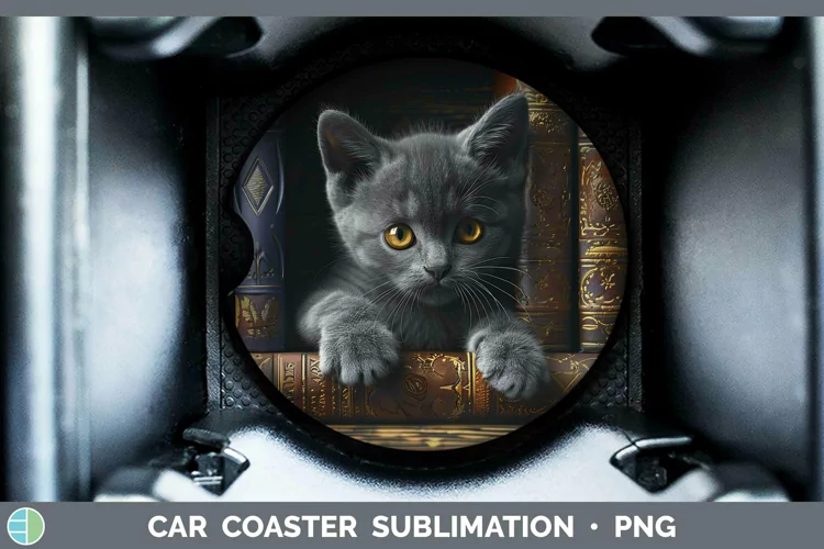 3D Books Chartreux Cat Car Coaster Sublimation Coaster Desig
