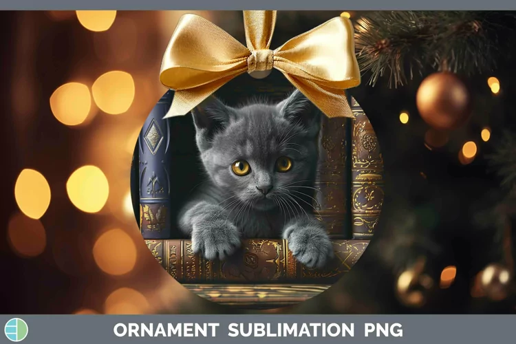 3D Books Chartreux Cat Ornament Sublimation Bauble Designs