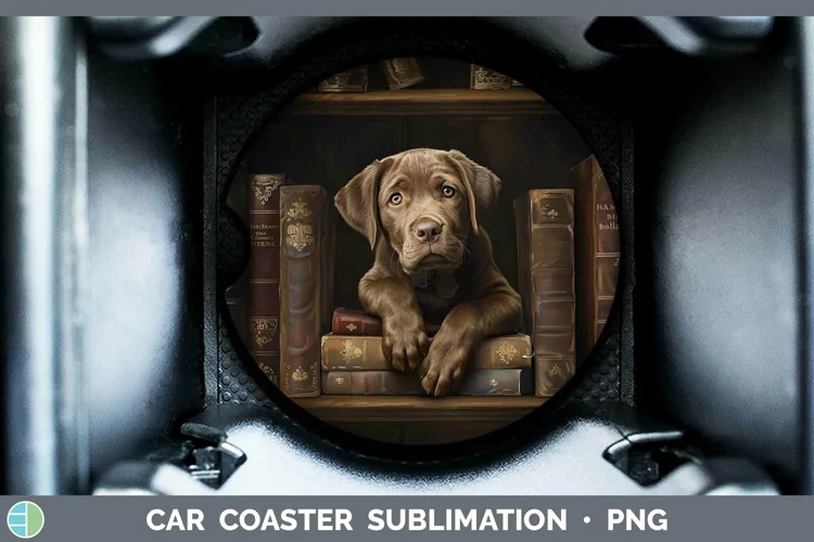 3D Books Chesapeake Bay Retriever Dog Car Coaster Sublimatio